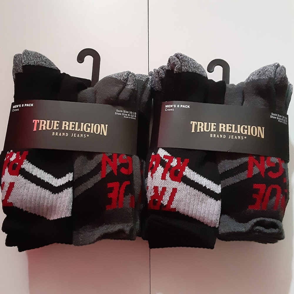 True Religion 8 Pack Socks (Men’s Shoes Size 6-12.5) Athletic Crew Socks